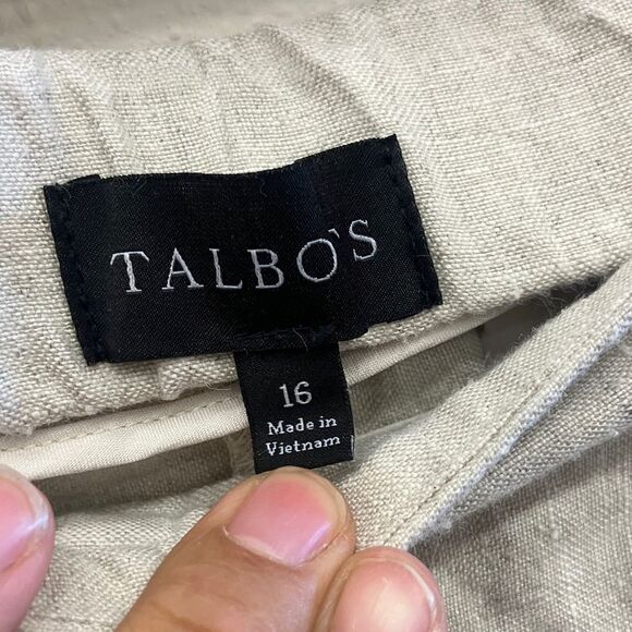 Talbots Cream 100% Linen Lagenlook minimalist Cropped Pants size 16 #734 - Picture 2 of 5
